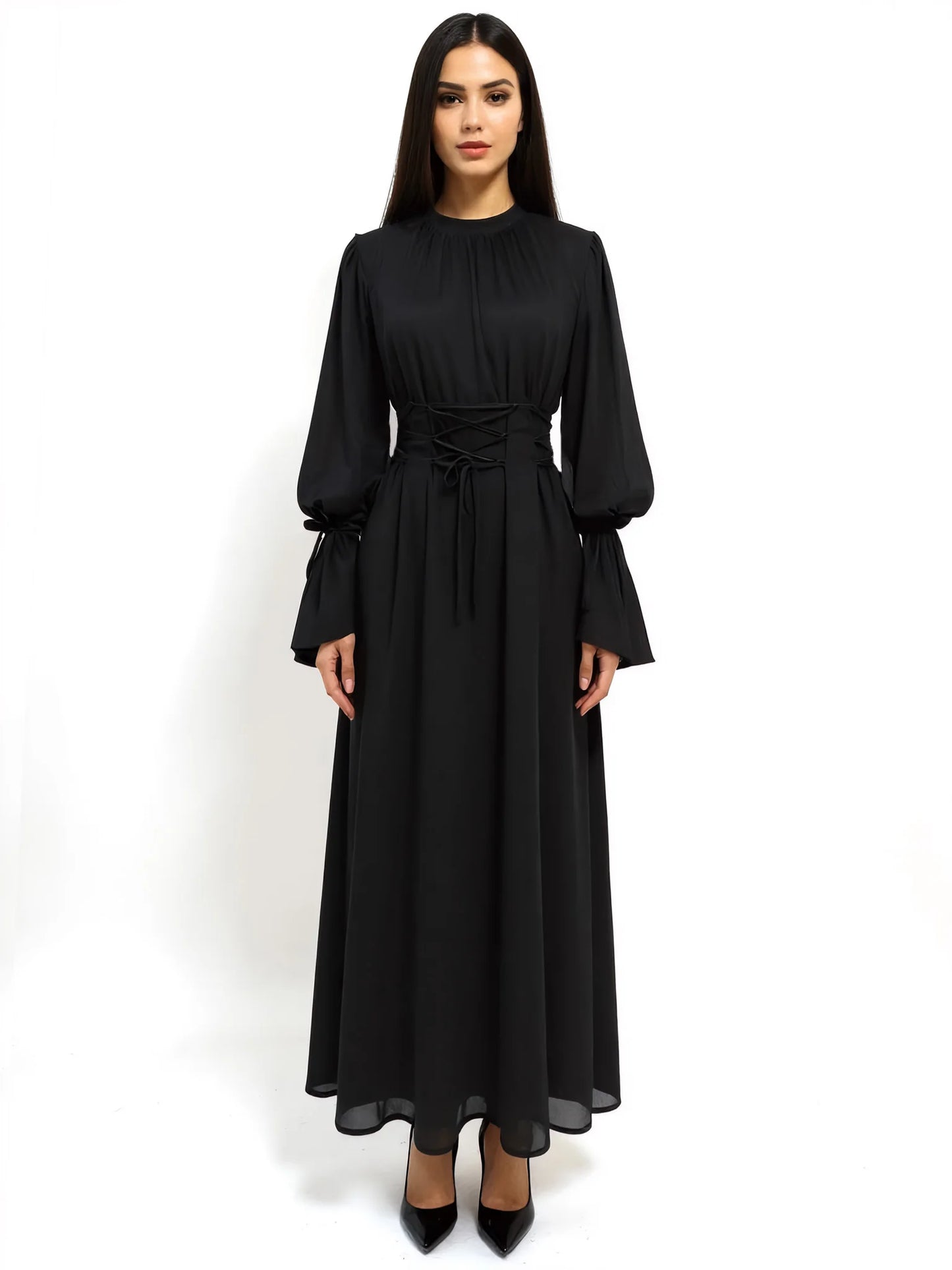 Elegant Long Sleeve Flowy Maxi Islamic Chiffon Abaya Dress