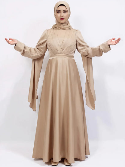 Luxury Satin Cape Sleeve Pleated Abaya Dress