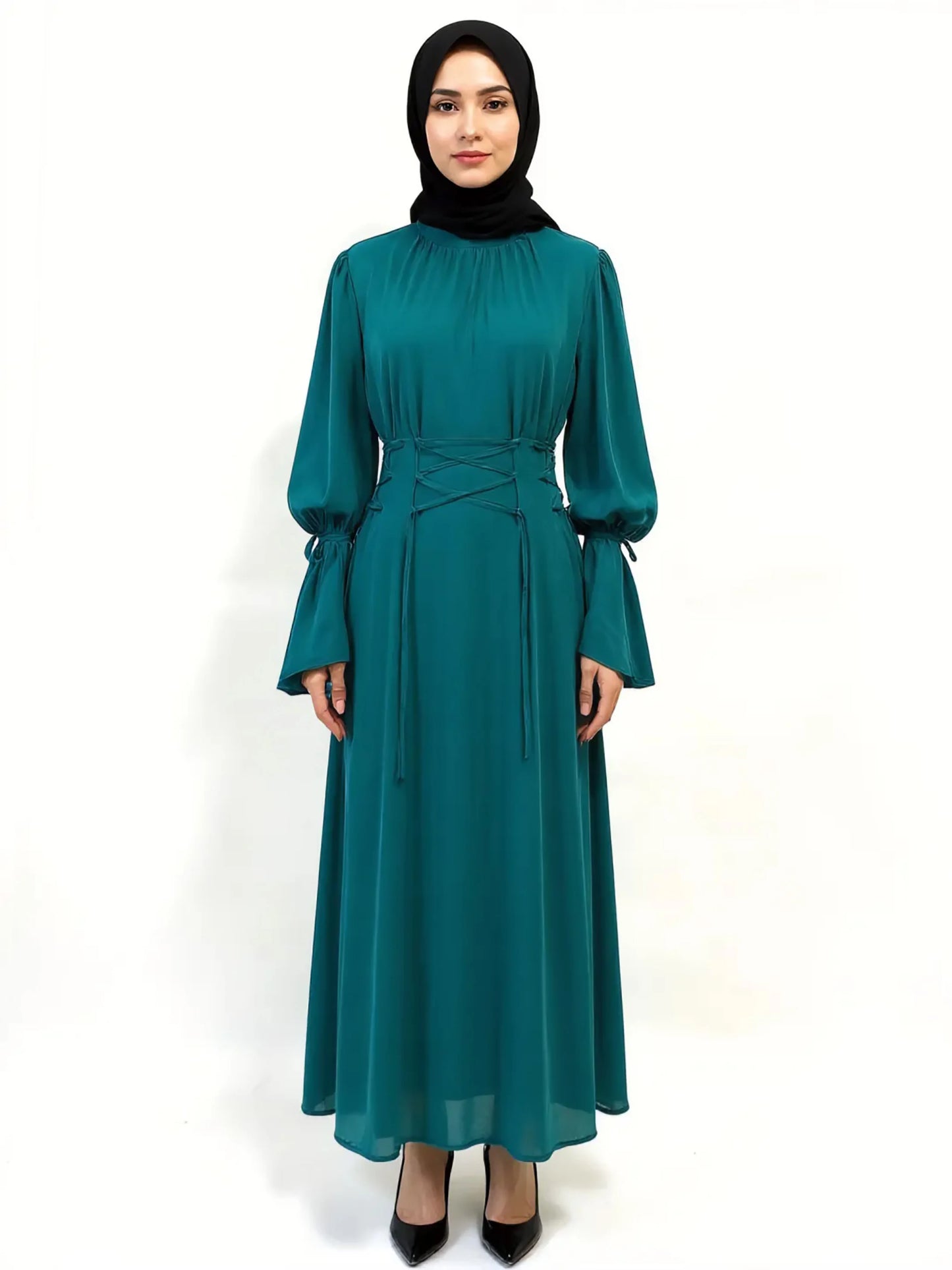 Elegant Long Sleeve Flowy Maxi Islamic Chiffon Abaya Dress