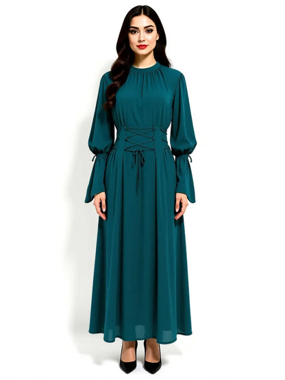 Elegant Long Sleeve Flowy Maxi Islamic Chiffon Abaya Dress