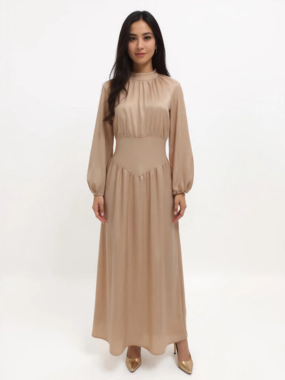 Satin Lantern Sleeve Abaya Kaftan Muslim Maxi Dress