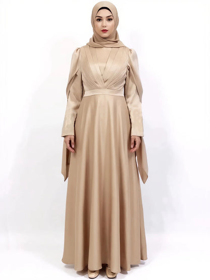 Luxury Satin Cape Sleeve Pleated Abaya Dress
