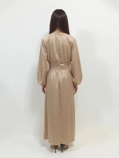 Satin Lantern Sleeve Abaya Kaftan Muslim Maxi Dress
