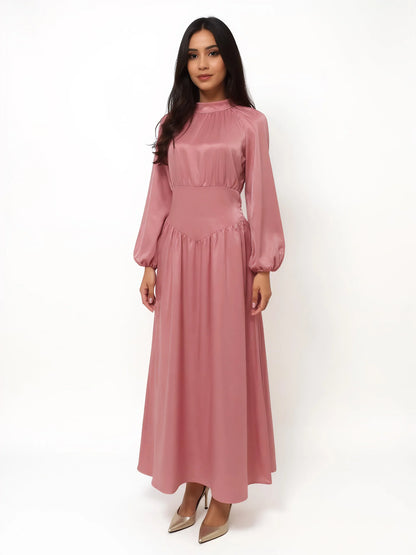 Satin Lantern Sleeve Abaya Kaftan Muslim Maxi Dress