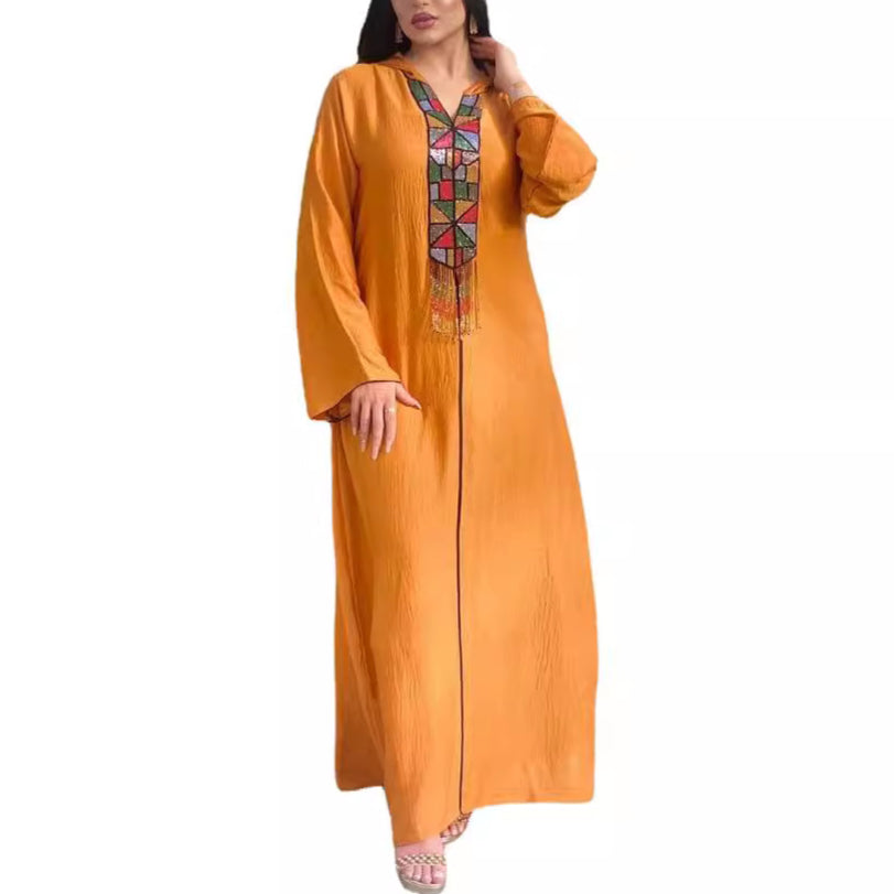 Women's Diamond-set Fringed Hooded Gown Dress