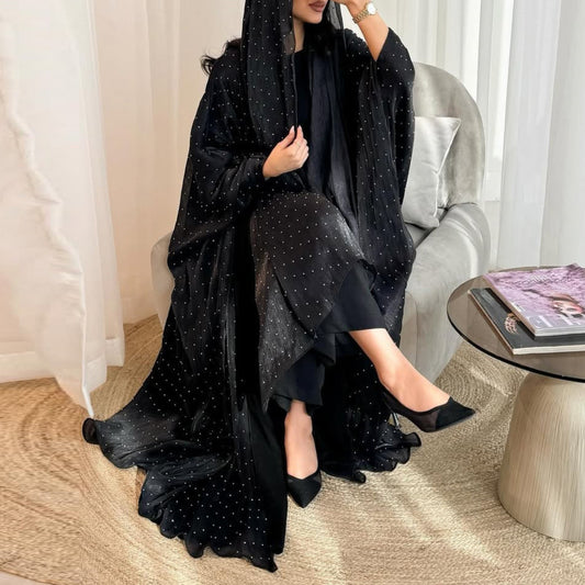 Modest Dubai Diamond-encrusted Robe with Headscarf Two-piece Set