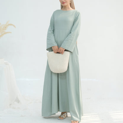 Women's Solid Cotton and Linen Waist-cinching Robe