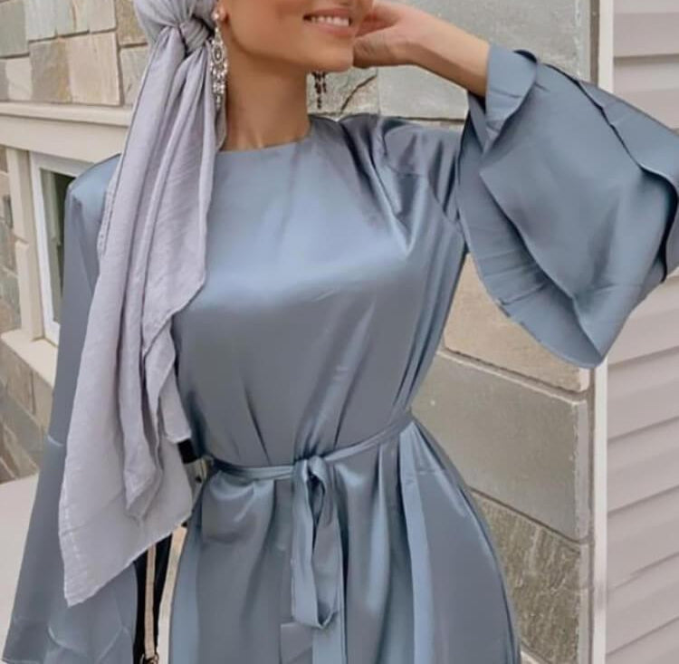 Plain Large Double Layer Flare Sleeve Abaya Dress