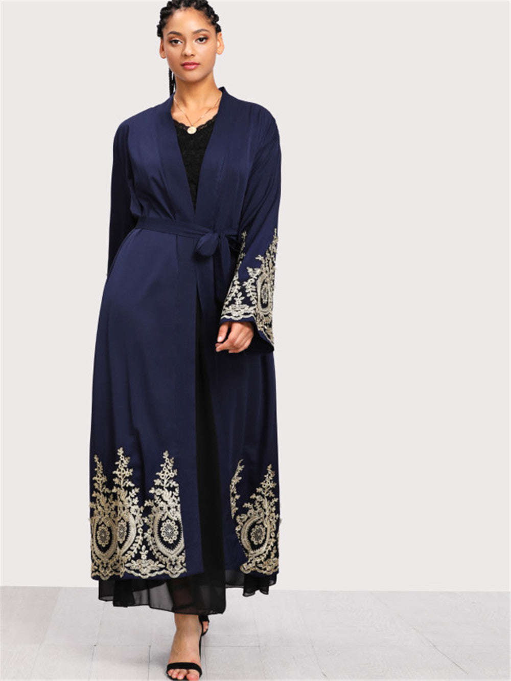 Dark Robe Patterns Patchwork Lace Black Robe – Abayaya