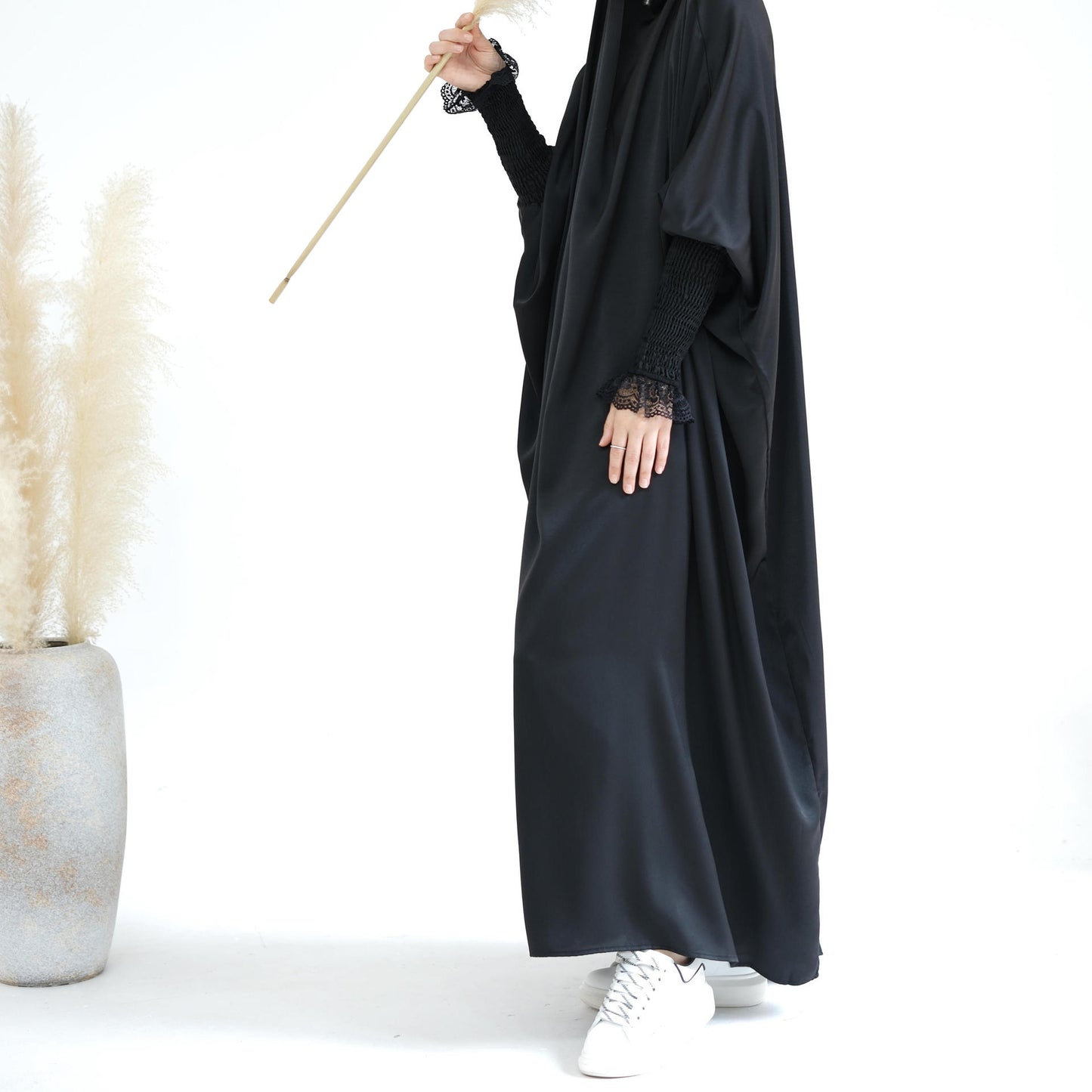 Women's Lace Cuff Loose Hooded Dress Jilbab