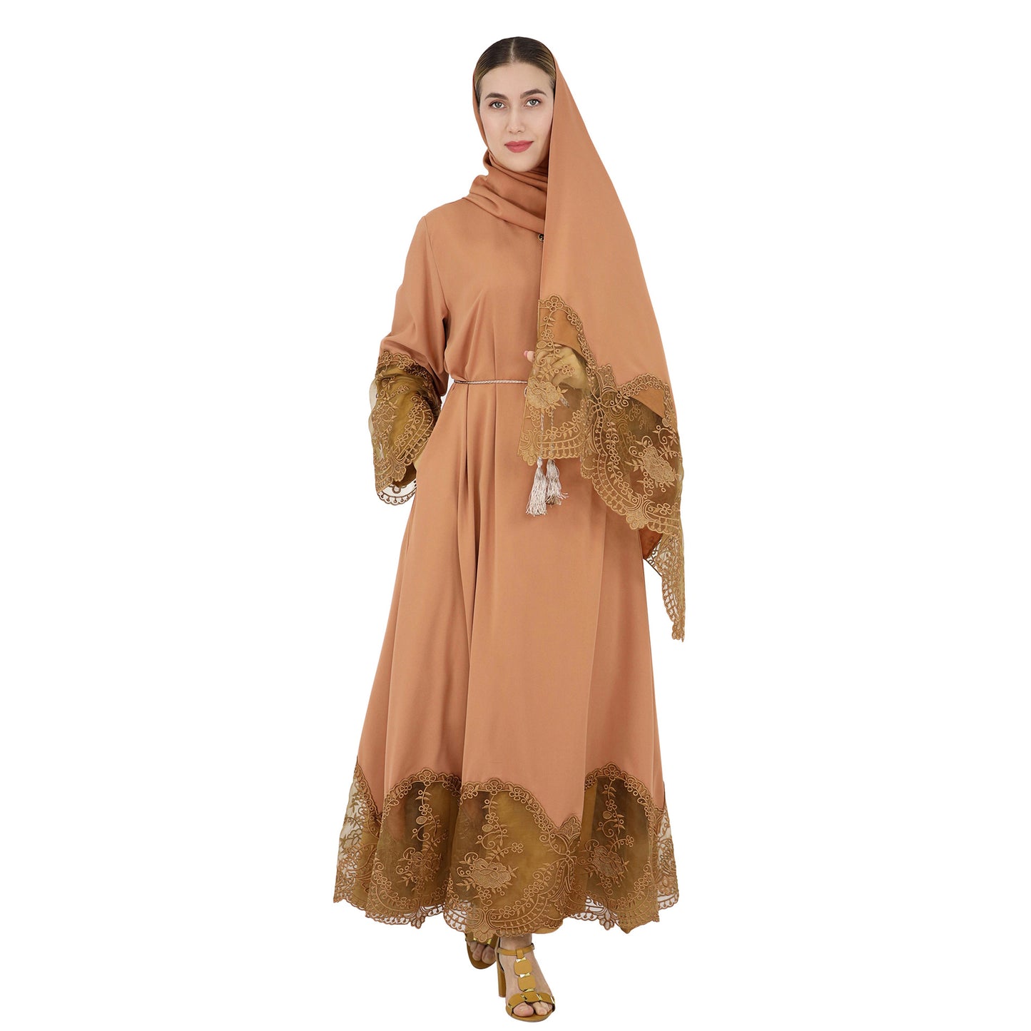 Plain Embroidery Lace Abaya Dress