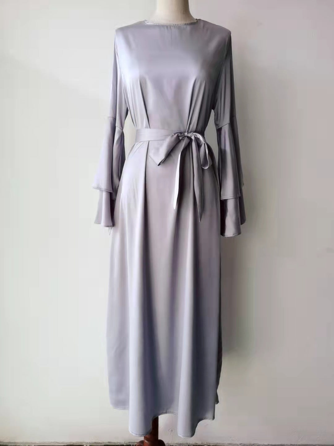 Plain Large Double Layer Flare Sleeve Abaya Dress