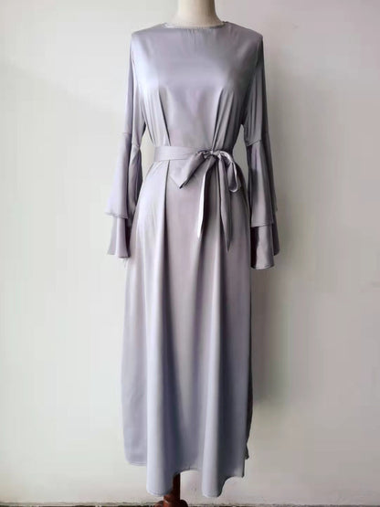 Plain Large Double Layer Flare Sleeve Abaya Dress