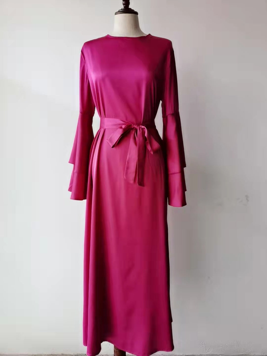 Plain Large Double Layer Flare Sleeve Abaya Dress