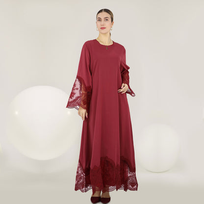 Plain Embroidery Lace Abaya Dress