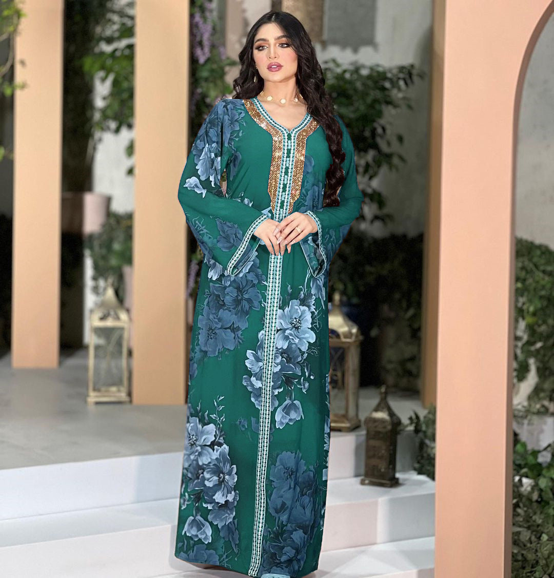 Printed Hot Diamond Arabian Dress