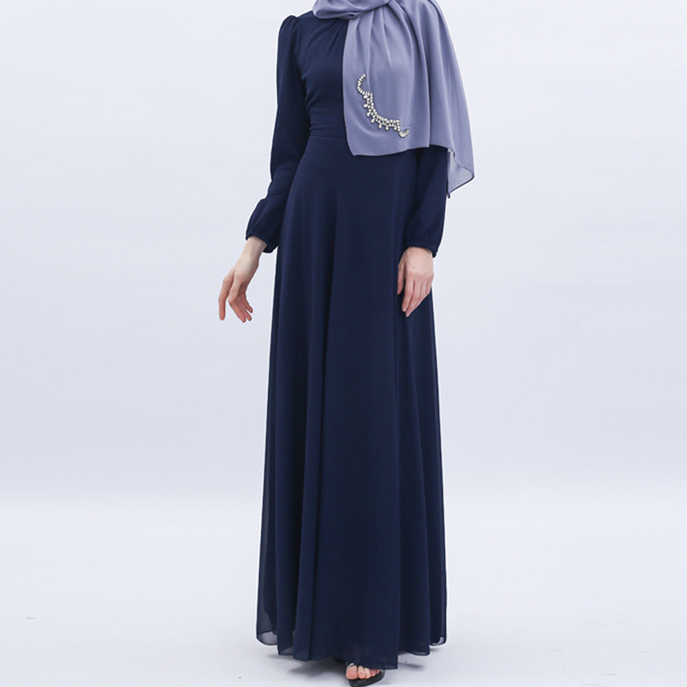 Long Sleeve Crew Neck Chiffon Dress