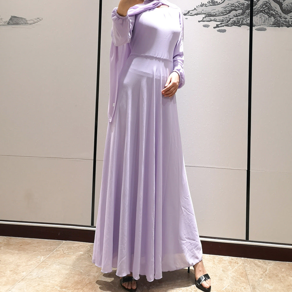 Long Sleeve Crew Neck Chiffon Dress