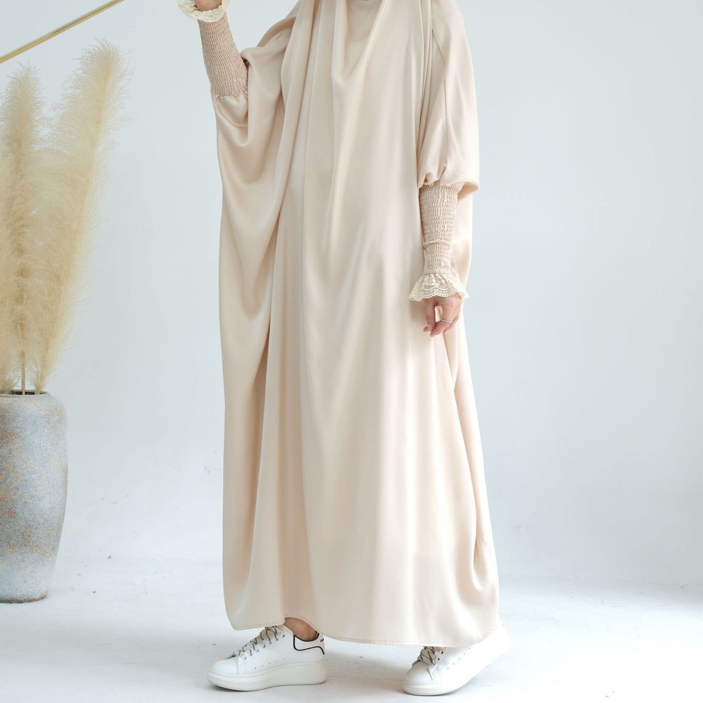 Women's Lace Cuff Loose Hooded Dress Jilbab