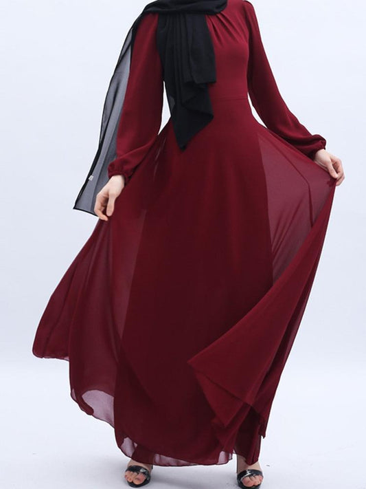 Long Sleeve Crew Neck Chiffon Dress