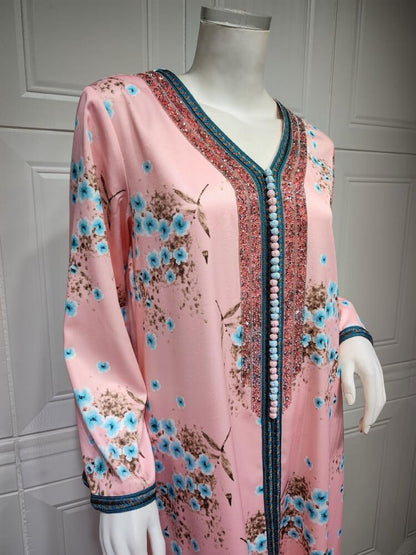 Women's Pink Hot Diamond Print Dress Jalabiya