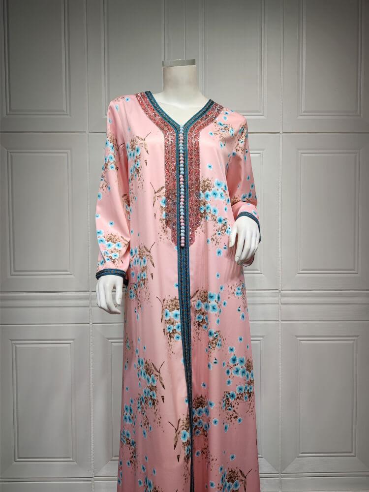 Women's Pink Hot Diamond Print Dress Jalabiya
